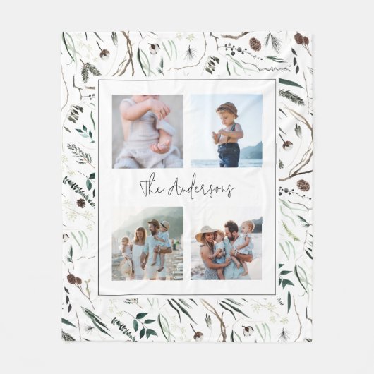 Grün, modern und elegant, botanisch, 4 Foto Fleecedecke (Vorderseite)