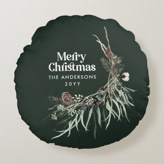 Grün, modern und elegant, botanisch rundes kissen (Vorderseite)