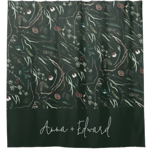 Grün, modern und elegant, botanisch rustikal duschvorhang (Vorderseite)