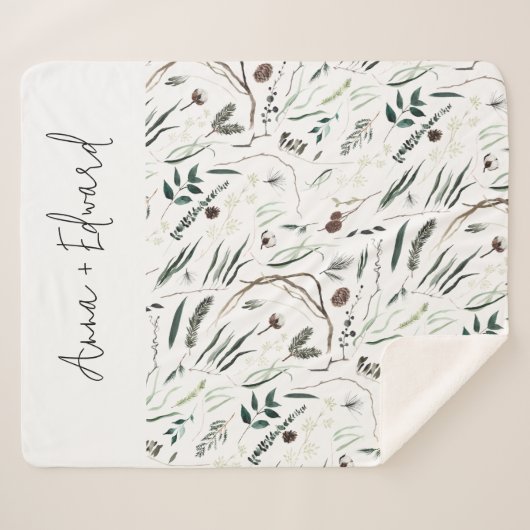 Grün, modern und elegant, botanisch rustikal f sherpadecke (Vorderseite (Horizontal))