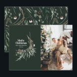 Grün, modern und elegant, botanisch rustikal feiertagskarte<br><div class="desc">Grün moderne elegante rustikale Aquarell getrocknete botanische florale gedämpfte Farben Weihnachtskarte.</div>