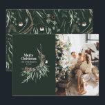 Grün, modern und elegant, botanisch rustikal feiertagskarte<br><div class="desc">Grün moderne elegante rustikale Aquarell getrocknete botanische florale gedämpfte Farben Weihnachtskarte.</div>