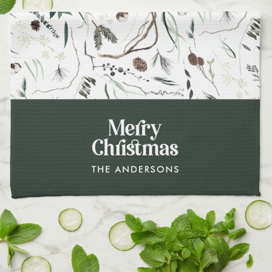 Grün, modern und elegant, botanisch rustikal geschirrtuch (Gefaltet)