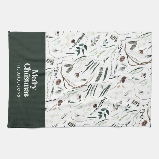 Grün, modern und elegant, botanisch rustikal geschirrtuch (Horizontal)