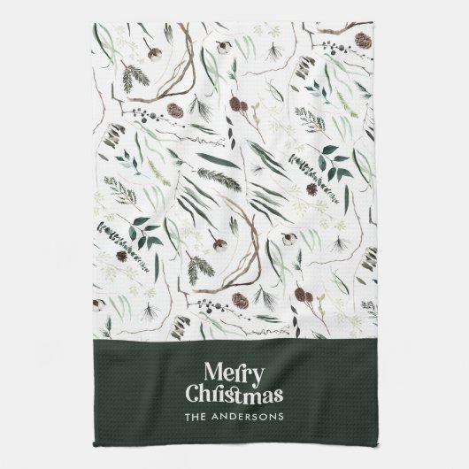 Grün, modern und elegant, botanisch rustikal geschirrtuch (Vertikal)