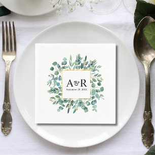 Grün Moderne Monogramm Minimalistische Hochzeit Serviette