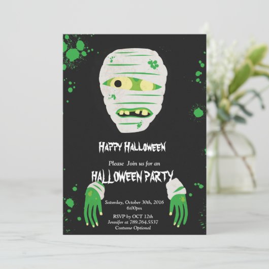 Grün-Monster Halloween Einladung (Stehend Vorderseite)