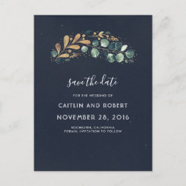 Grün, Navy Blue und Gold Save the Date Vintag Ankündigungspostkarte