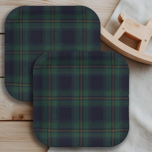 Grün-Navy-Kariert Pappteller