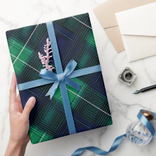 Grün-Navy-Tiefwald-Kiefern-Karomuster Geschenkpapier
