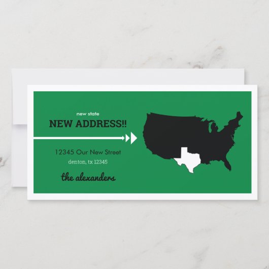 Grün neuer Staat, neue Adresse! Texas Moving (Vorderseite)
