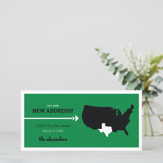 Grün neuer Staat, neue Adresse! Texas Moving (Stehend Vorderseite)