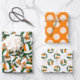 grün orange 3 pc koordiniert Volleyballmuster Geschenkpapier Set