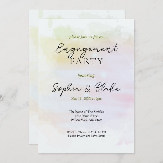 Grün/Orange Abstrakte Aquarellfarben-Gruppe Einladung (Vorne/Hinten)