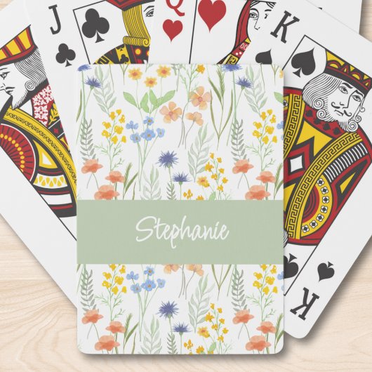 Grün Orange Aquarell Wildblumen Monogramm Name Spielkarten