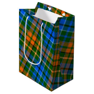 Grün Orange Blau Kariertes Tartan-Design Mittlere Geschenktüte