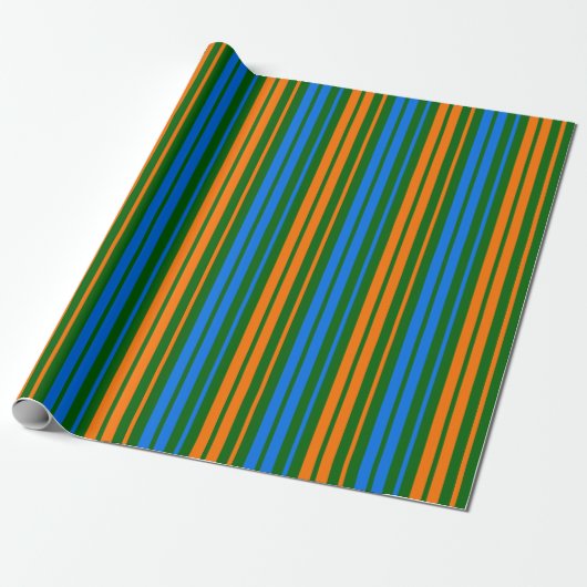 Grün Orange Blau Vertikale Streifen Design Geschenkpapier (Ungerollt)