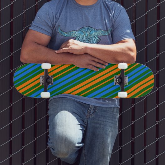 Grün Orange Blau Vertikale Streifen Design Skateboard (Außenbereich 3)