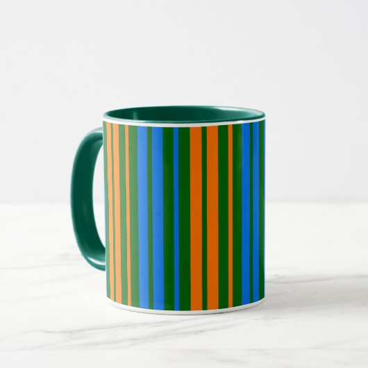 Grün Orange Blau Vertikale Streifen Design Tasse (Vorderseite Links)