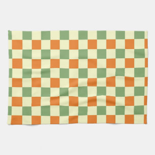 Grün Orange Braun Kariert Gingham Muster Geschirrtuch