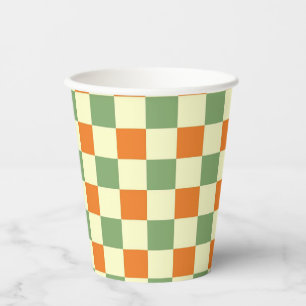 Grün Orange Braun Kariert Gingham-Muster Pappbecher