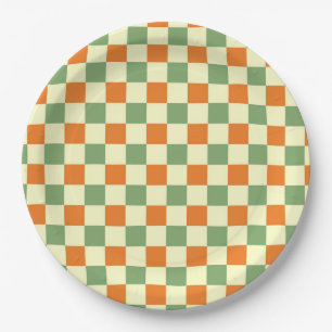 Grün Orange Braun Kariert Gingham-Muster Pappteller