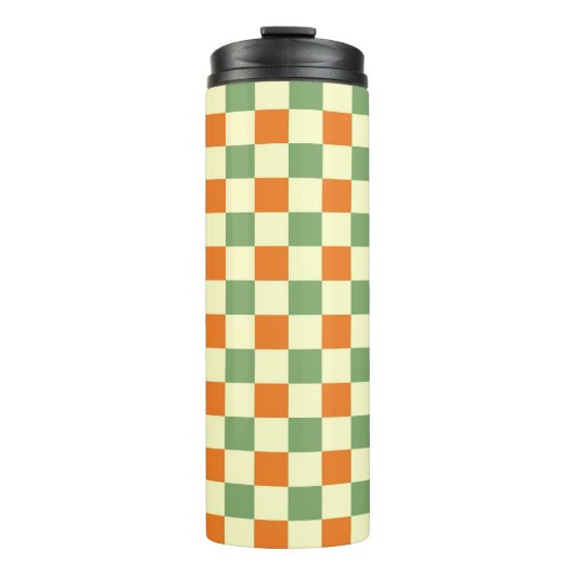 Grün Orange Braun Kariert Gingham Muster Thermosbecher (Vorderseite)