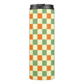 Grün Orange Braun Kariert Gingham Muster Thermosbecher (Rückseite)