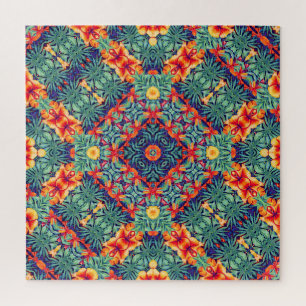 Grün Orange Gelb Abstrakte Tropische Muster Puzzle