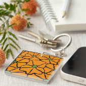 Grün & Orange Moderne Abstrakte Blumenmuster Schlüsselanhänger (Vorderseite rechts)