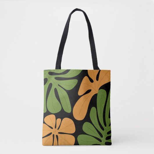 Grün & Orange Moderne Abstrakte Blumenmuster Tasche (Vorderseite)