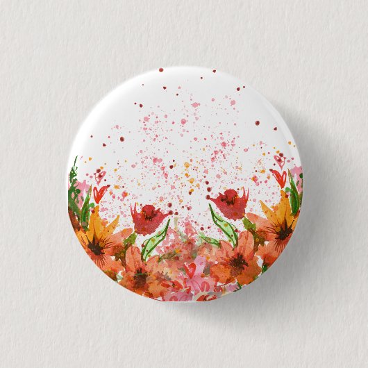 Grün & Orange Modernes abstraktes Floraldesign Button (Vorderseite)