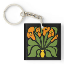 Grün & Orange Modernes abstraktes Floraldesign