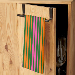 Grün Orange Pink Vertikale Streifen Design Geschirrtuch