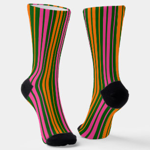 Grün Orange Pink Vertikale Streifen Design   Socken