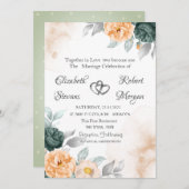 Grün-orangefarbene Rose Einladung (Vorne/Hinten)