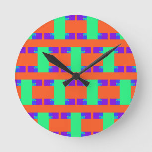 grün-orangefarbenes lila abstraktes Kunstmuster Runde Wanduhr