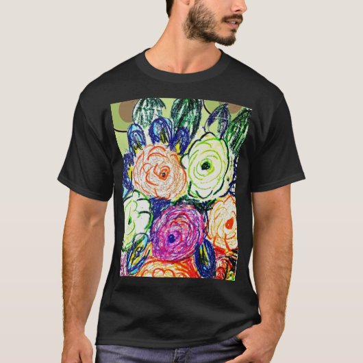 Grün, Perpule und Orange Rosas T-Shirt (Vorderseite)