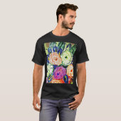 Grün, Perpule und Orange Rosas T-Shirt (Vorne ganz)