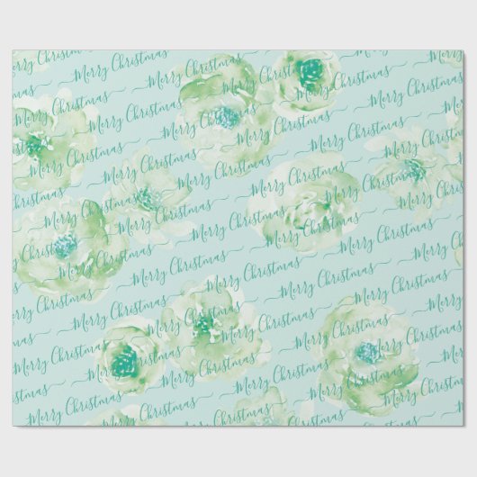 Grün Personalisiert frohe Weihnachts-Script floral Geschenkpapier (Flach)