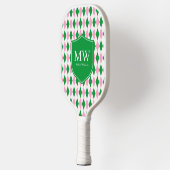 Grün Pink Argyle Monogramm Pickleball Schläger (Links)