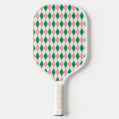 Grün Pink Argyle Monogramm Pickleball Schläger (Rückseite)