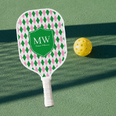 Grün Pink Argyle Monogramm Pickleball Schläger
