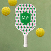 Grün Pink Argyle Monogramm Pickleball Schläger