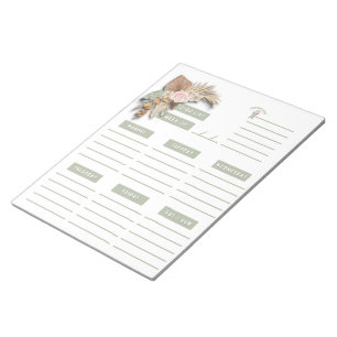 Grün Pink Beige Floral Boho Wöchentlicher Planer S Notizblock