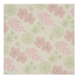 Grün Pink Beige Retro Y2K 70er Blumenmuster Poster