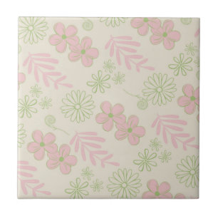 Grün Pink Beige Retro Y2K 70er Jahre Blumenmuster Fliese