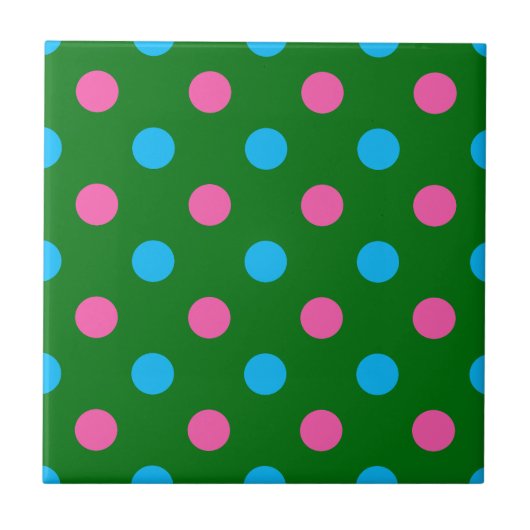 Grün Pink Blau Polka-Punkt-Muster Fliese (Vorderseite)