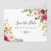 Grün Pink Blush Horizontal Save the Date Postkarte (Vorderseite)