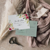 Grün Pink Blush Horizontal Save the Date Postkarte